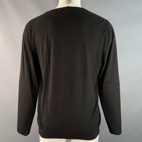 KUNA Size M Black Knitted Vicuna V-Neck Pullover