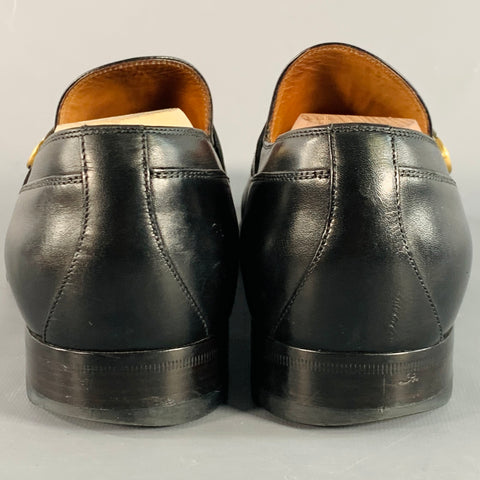 GUCCI Size 8.5 Black GG Monogram Leather Strap Slip On Loafers