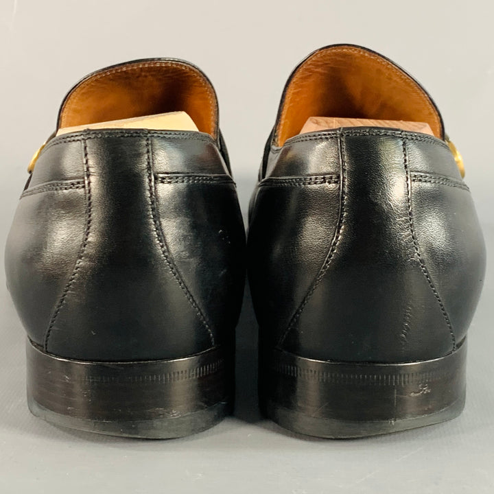 GUCCI Size 8.5 Black GG Monogram Leather Strap Slip On Loafers