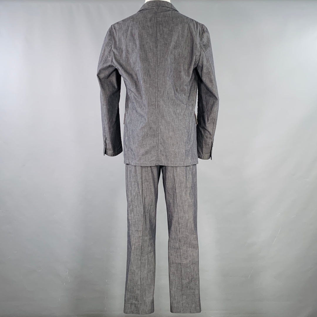 CALVIN KLEIN COLLECTION Size 40 Grey Charcoal Cotton Linen Blend Suit