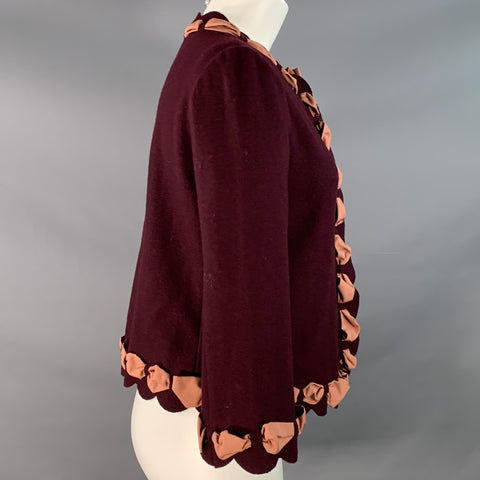 MOSCHINO Size 8 Pink Maroon Wool Blend Woven Bow Snaps Jacket Blazer