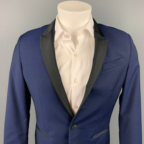 PAUL SMITH Size 38 Regular Navy Wool / Mohair Peak Lapel Tuxedo Sport Coat