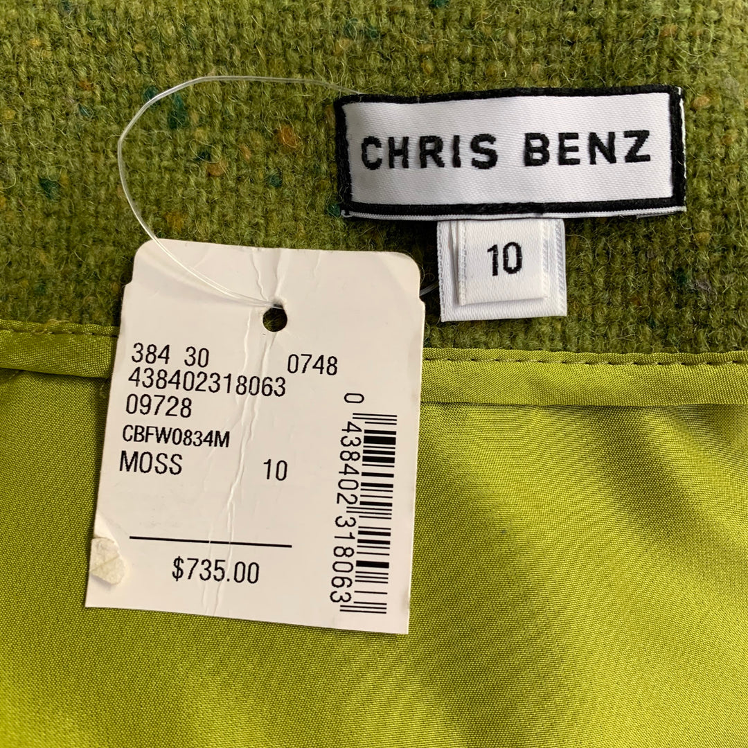 CHRIS BENZ Size 10 Green Wool Tweed Fringe Pencil Skirt