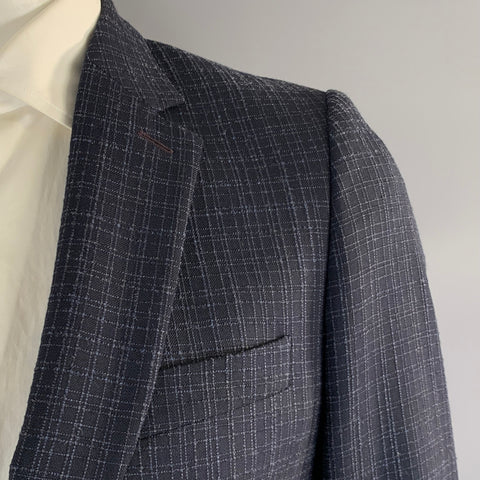 PAUL SMITH Chest Size 40 Navy Window Pane Wool Silk Notch Lapel Sport Coat
