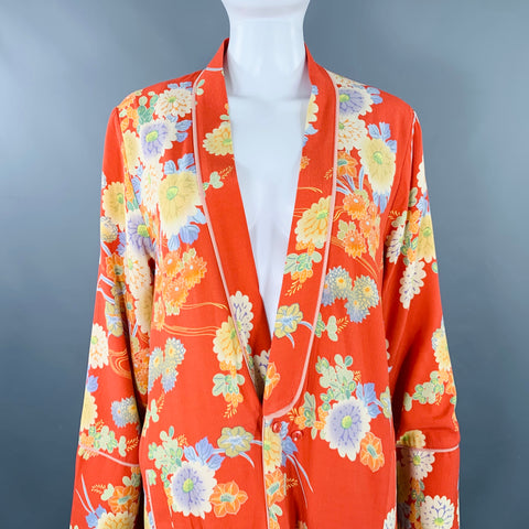 TRF Size S/M Red Multi Color Viscose Floral Single Button Kimono Coat