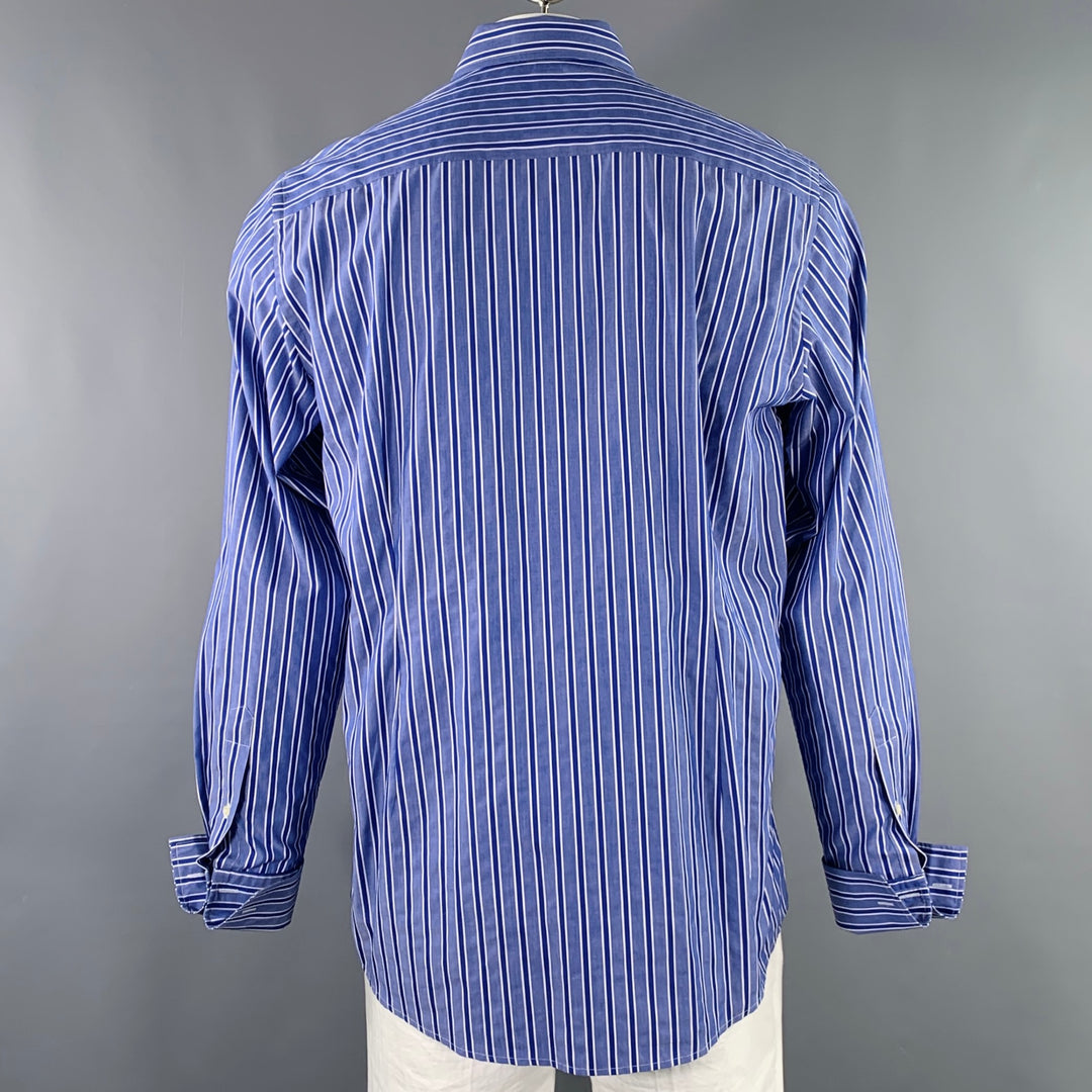 ETON Size L Blue White Stripe Cotton Curved Cutaway Long Sleeve Shirt