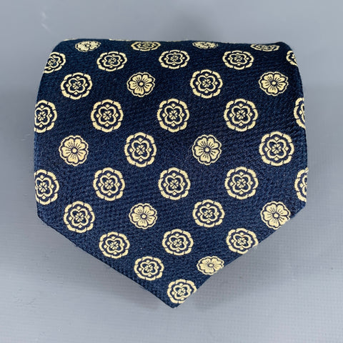 PROCHOWNICK Navy Cream Floral Jacquard Silk Tie
