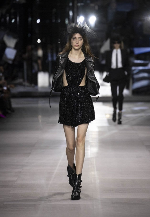 CELINE SS19 Size 4 Hedi Slimane Black Silver Calf Leather