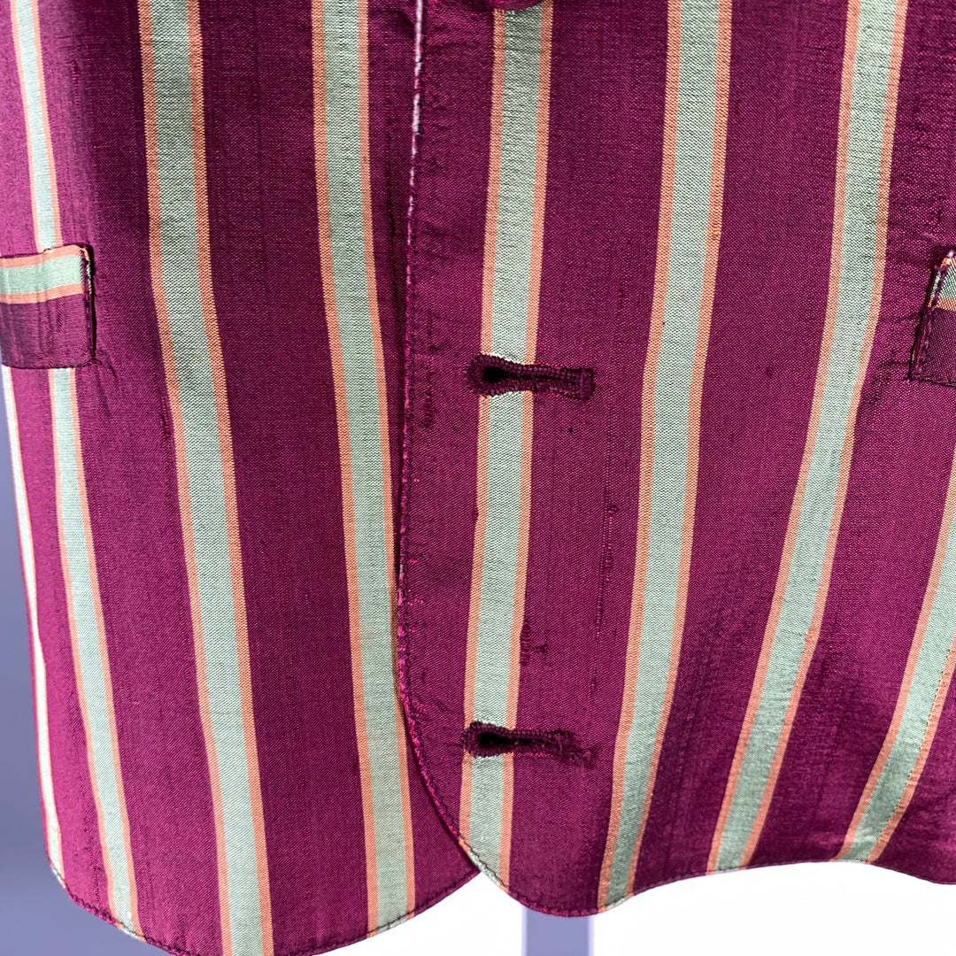 WILKE RODRIGUEZ Size L Burgundy Green Stripe Silk Vest
