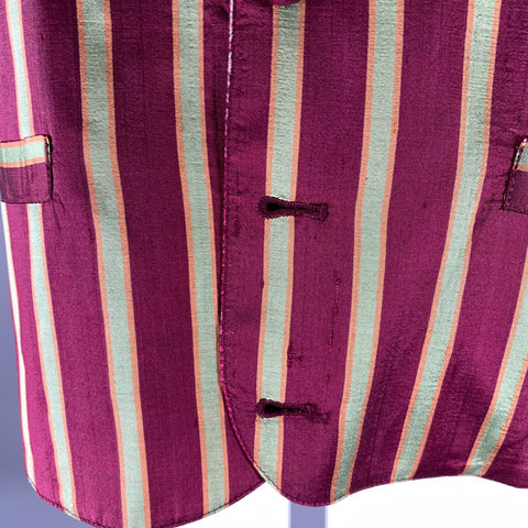 WILKE RODRIGUEZ Size L Burgundy Green Stripe Silk Vest