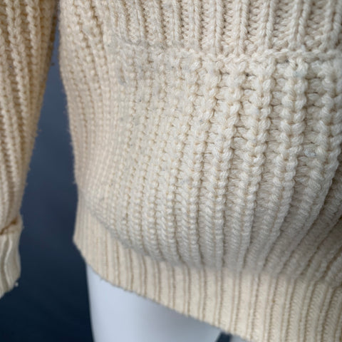 Cardigan en maille épaisse BEAMS Taille M Crème Logo appliqué orange Mélange de laine