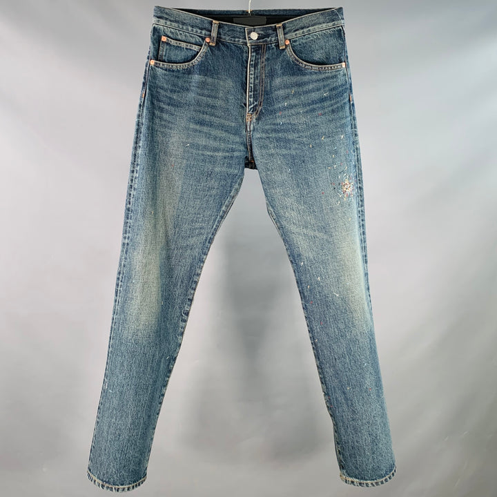 UNDERCOVER Size 32 Blue Multi-Color Embroidery Cotton Relaxed Drop-Crotch Jeans