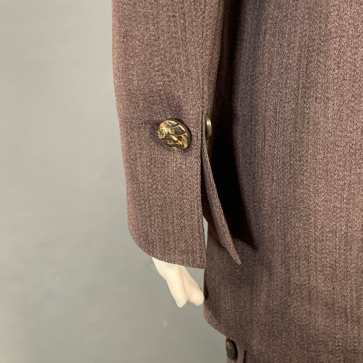 EMANUEL UNGARO Size 6 Purple Brown Wool Twill Mandarin Collar Midi Pencil Skirt Suit