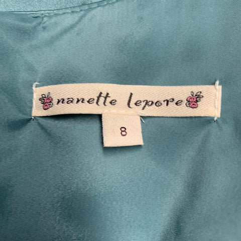 Blouse drapée à col en V NANETTE LEPORE en soie mélangée sarcelle taille 8