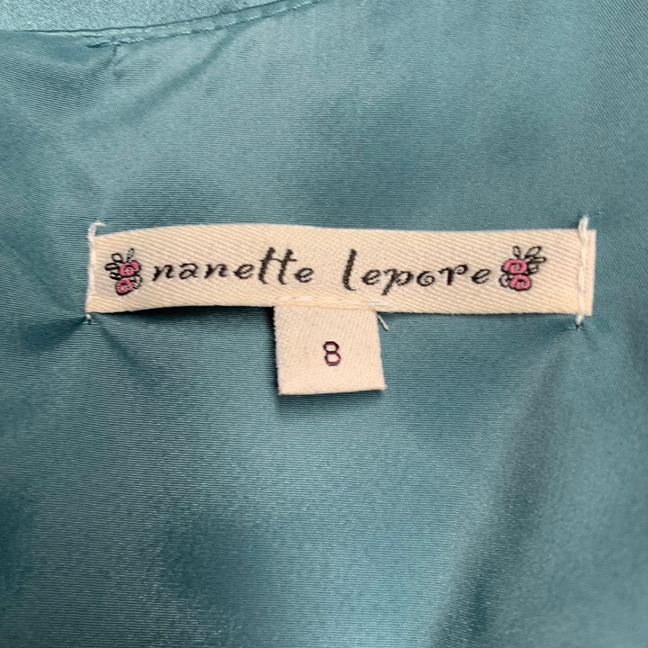 NANETTE LEPORE Size 8 Teal Silk Blend Ruched V-Neck Blouse