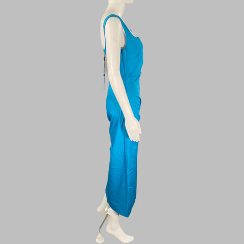 SPORTMAX Size 6 Blue Cotton Blend Ruched Sleeveless Dress