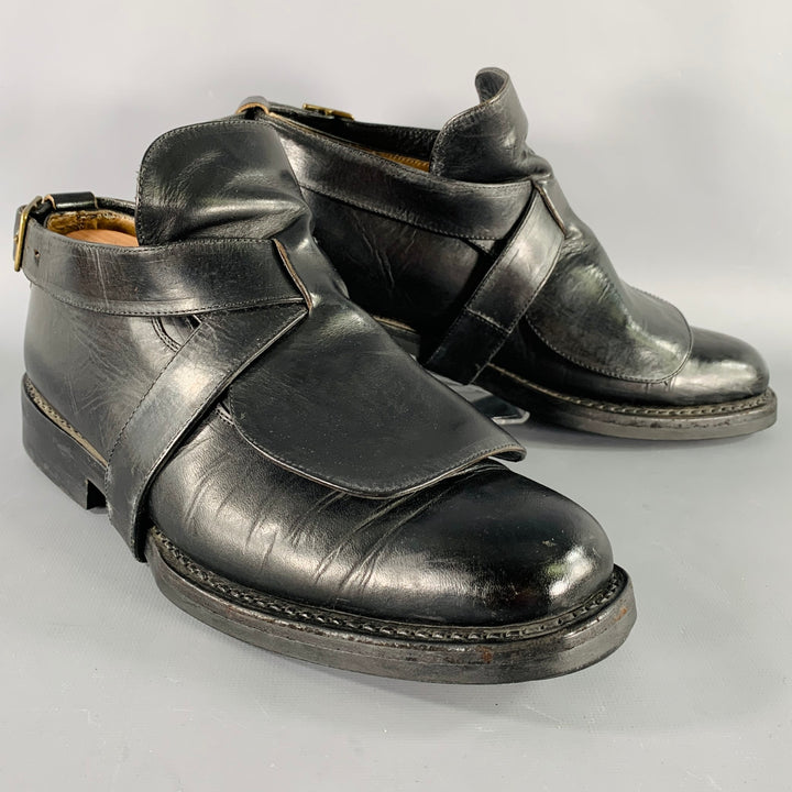 PATRICK COX Size 9 Black Leather Ankle Strap Lace-Up Shoes