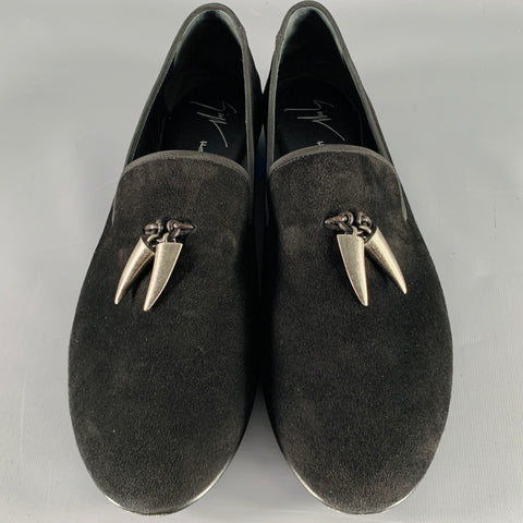 GIUSEPPE ZANOTTI Size 11 Black Textured Suede Slip On Loafers