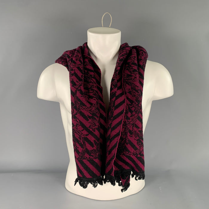 VERSACE Fuschia Black Wool Knit Scarves