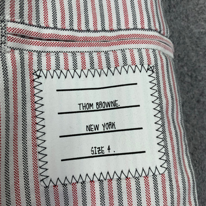 THOM BROWNE Size XL Grey White Mixed Materials Wool Varsity Jacket