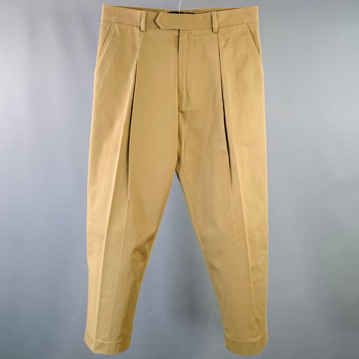 HAIDER ACKERMANN Taille 32 Pantalon décontracté plissé court en coton kaki