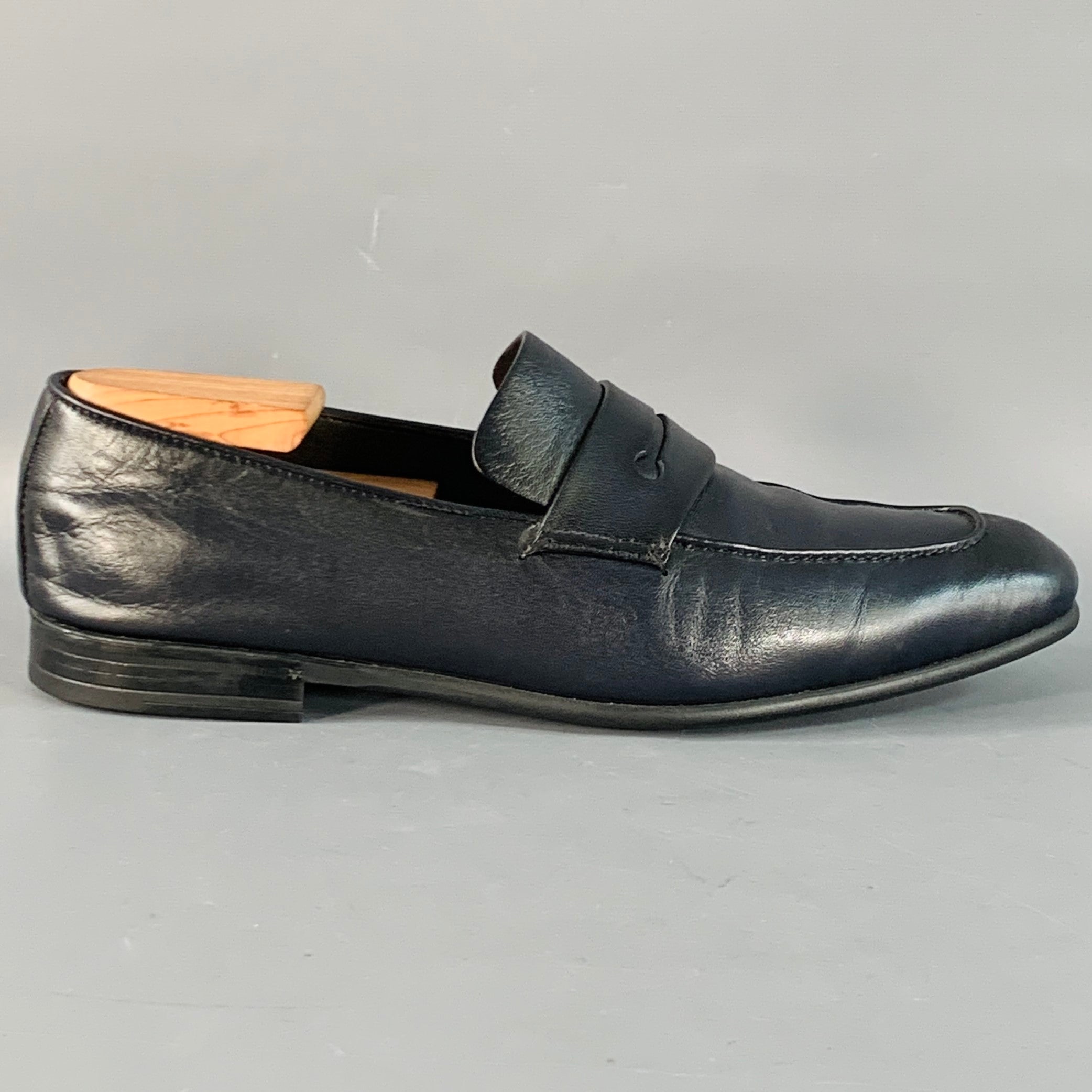 ERMENEGILDO ZEGNA Size 9 L'Asola Black Lambskin Leather Penny