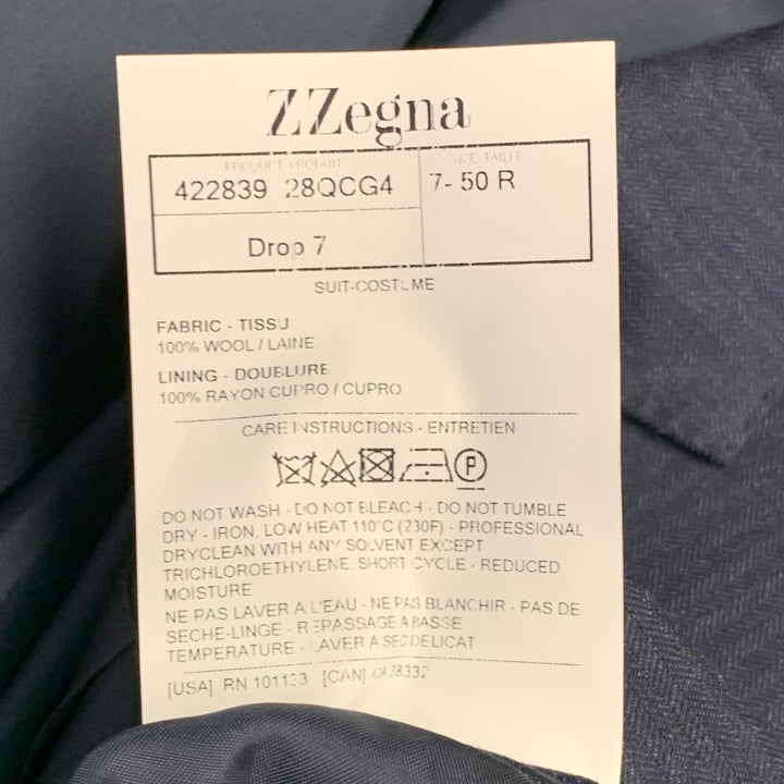 Z ZEGNA Size 40 Regular Navy Charcoal Herringbone Wool Notch Lapel Suit