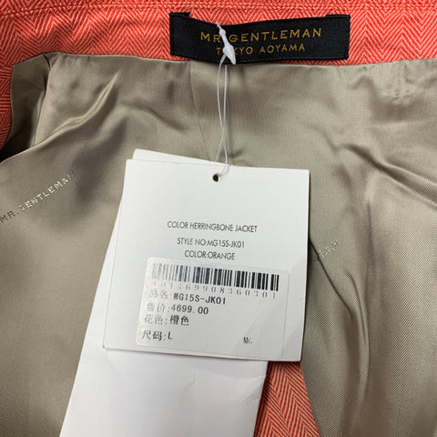 MR. GENTLEMAN Size 40 Orange Herringbone Cotton Notch Lapel Sport Coat