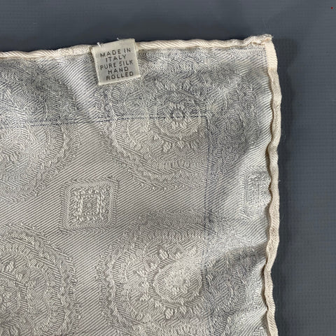 NO BRAND Cream Navy Paisley Silk Pocket Square