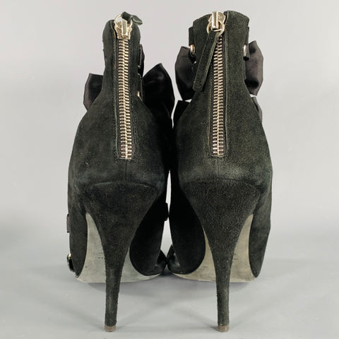 BALMAIN Size 8 Black Suede Bow Strappy Bow Sandals