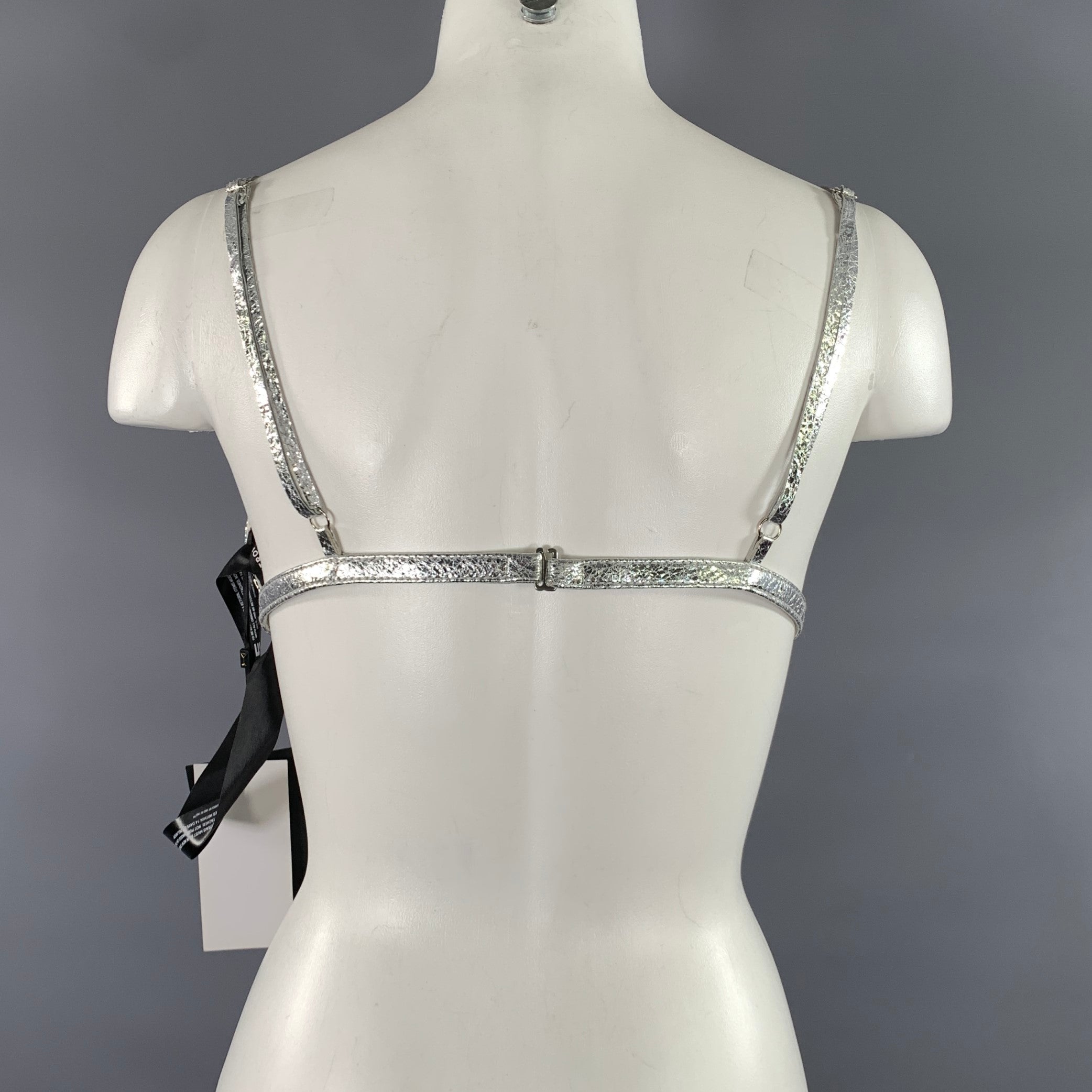 RETROFETE Size M Silver Leather Metallic Bralette Casual Top – Sui