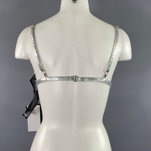 RETROFETE Size M Silver Leather Metallic Bralette Casual Top