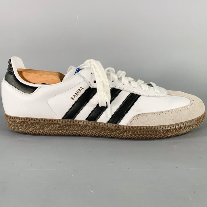 ADIDAS Size 10 Samba OG White Black Grey Color Block Leather Low Top Sneakers Sui Generis Designer Consignment ADIDAS Size 10 Samba OG White Black Grey Color Block Leather Low Top Sneakers Sui Generis Designer Consignment