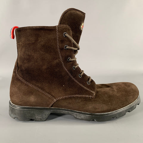 MONCLER Size 10 Brown Contrast Stitch Suede Winter Boots