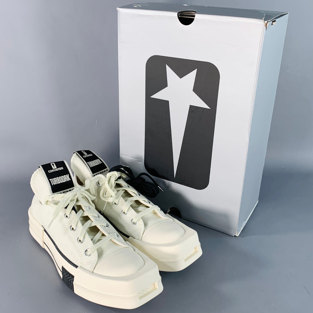 DRKSHDW Size 8 TURBODRK Ivory White Canvas Square Toe Lace-Up Sneakers