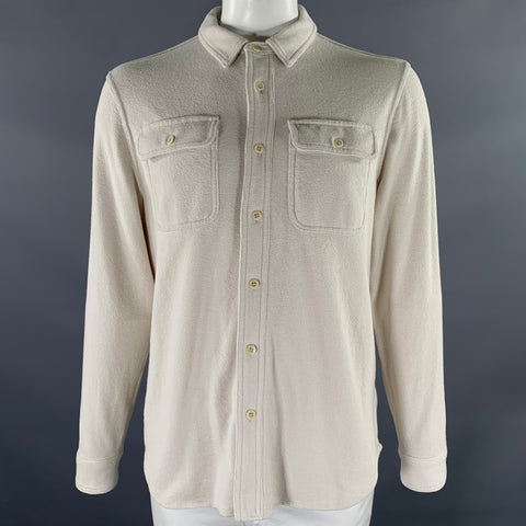 J.CREW Size L Off White Knit Cotton Blend Long Sleeve Shirt