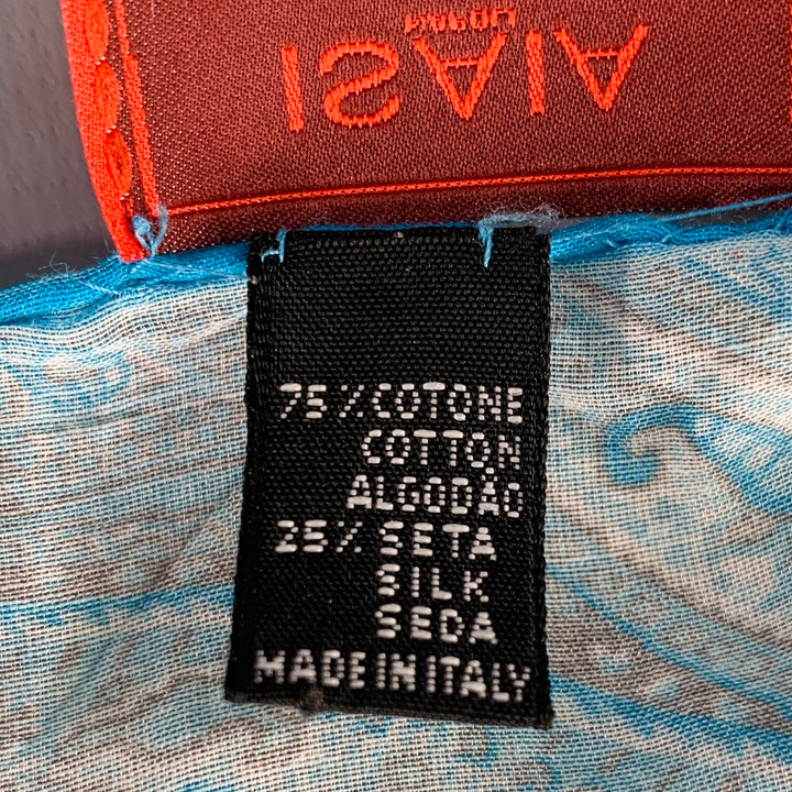 ISAIA Blue Aqua Paisley Cotton Silk Pocket Square