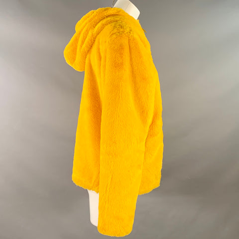 JOYRICH Size M Yellow Polyester Textured Faux Fur Hooded Jacket
