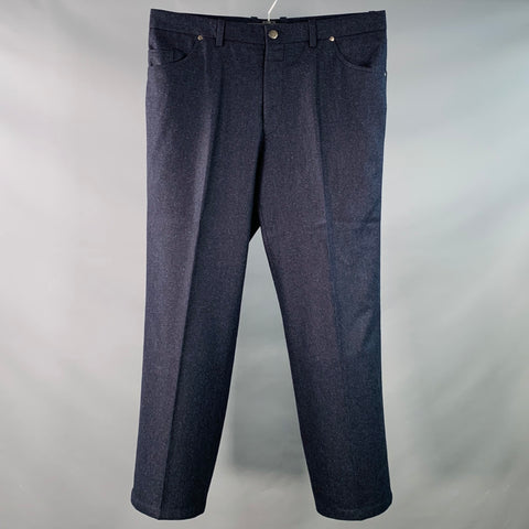 SAKS FIFTH AVENUE Size 38 Navy Heather Wool Jean Cut Casual Pants
