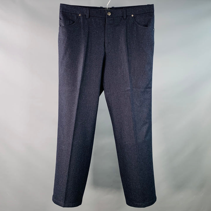 SAKS FIFTH AVENUE Size 38 Navy Heather Wool Jean Cut Casual Pants