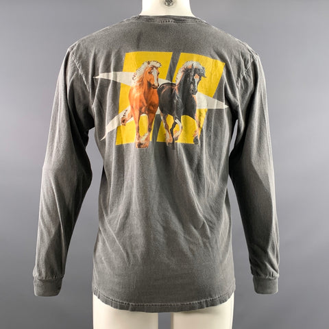 PLEASURES Size M Grey Yellow Graphic Cotton Long Sleeve Shirt