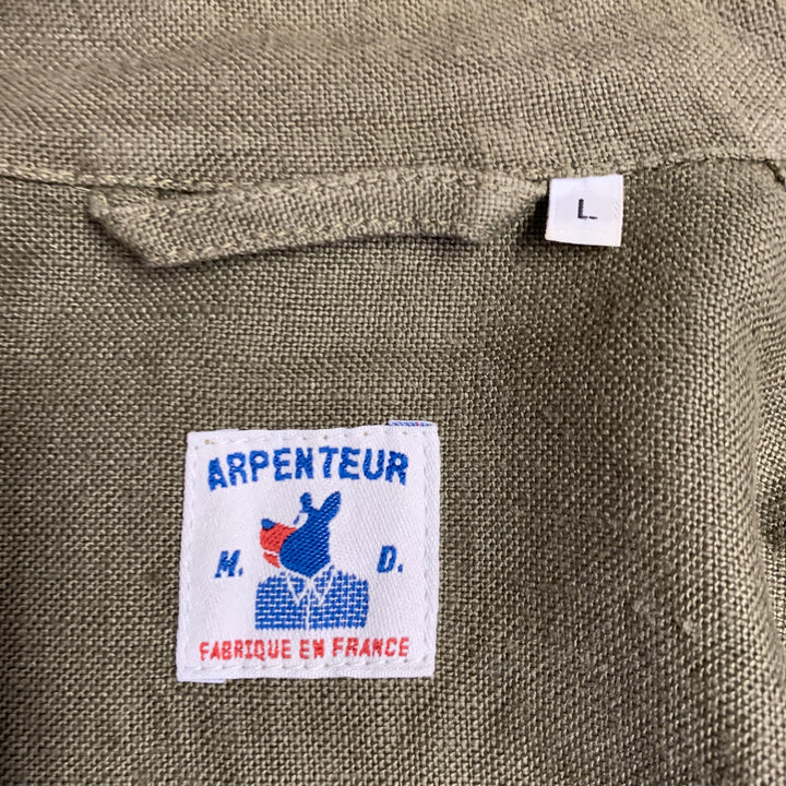 ARPENTEUR Size L Green Olive Woven Linen Chore Jacket