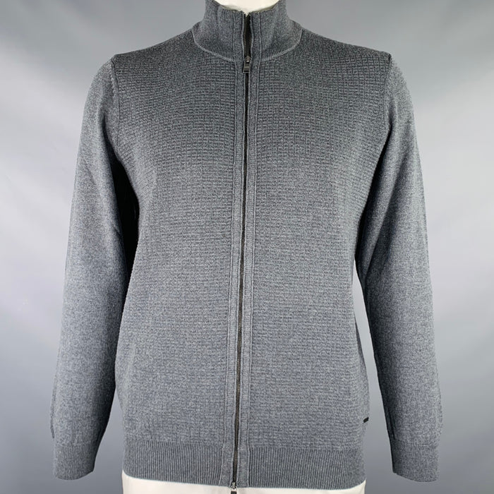 HUGO BOSS Size XL Grey Knit Merino Wool Zip Up Cardigan