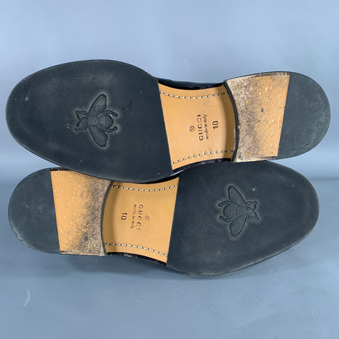 GUCCI Size 10.5 Black Contrast Trim Leather Penny Loafers
