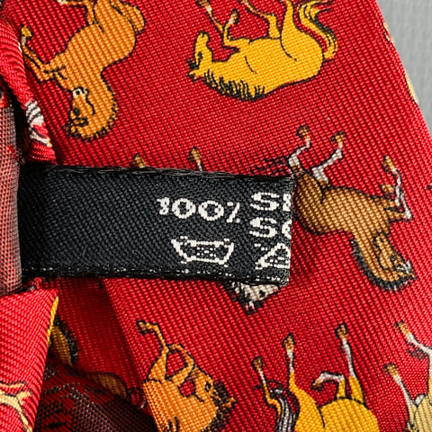 SALVATORE FERRAGAMO Red Orange Yellow Horses Silk Tie