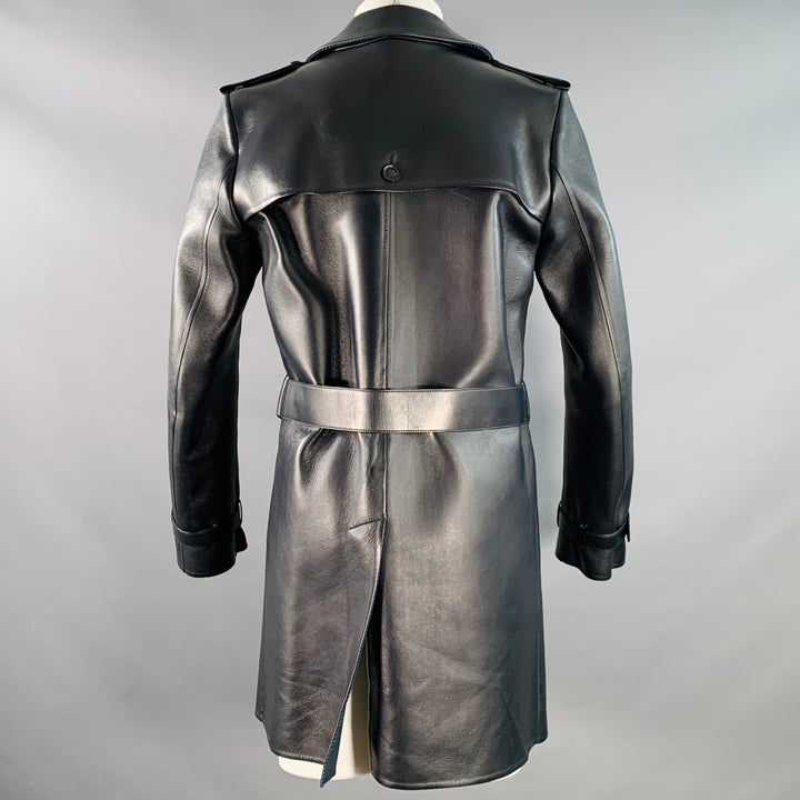 VALENTINO Size 38 Navy Lambskin Leather Double Breasted Belted Trenchcoat