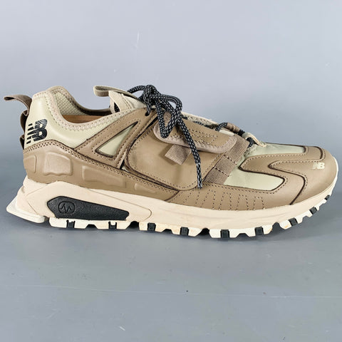 NEW BALANCE Size 10.5 X-RACER Grey Tan Color Block Leather Lace Up Sneakers