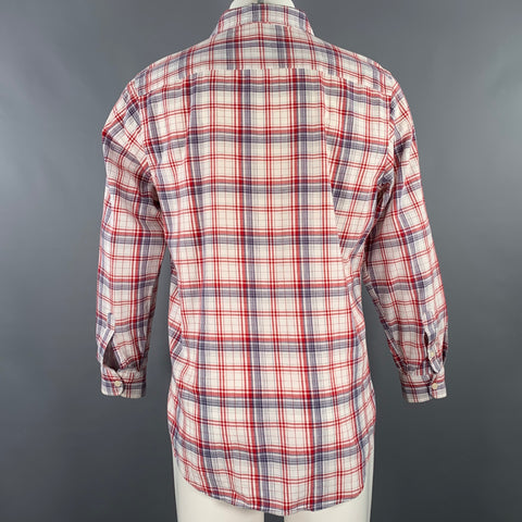 TWENTY FOUR STANDARD Size M White Red Black Plaid Cotton Long Sleeve Shirt