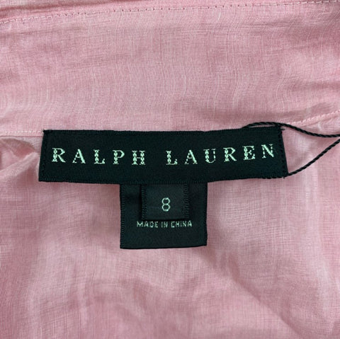 RALPH LAUREN Size 8 Pink Ruffled Short Sleeve Blouse