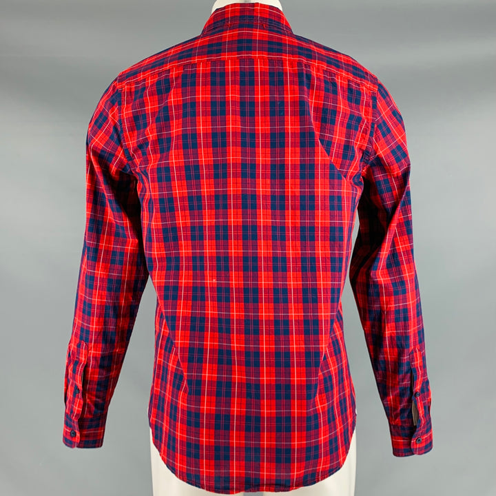 DOCKERS Size M Red Navy Plaid Cotton Button Down Long Sleeve Shirt